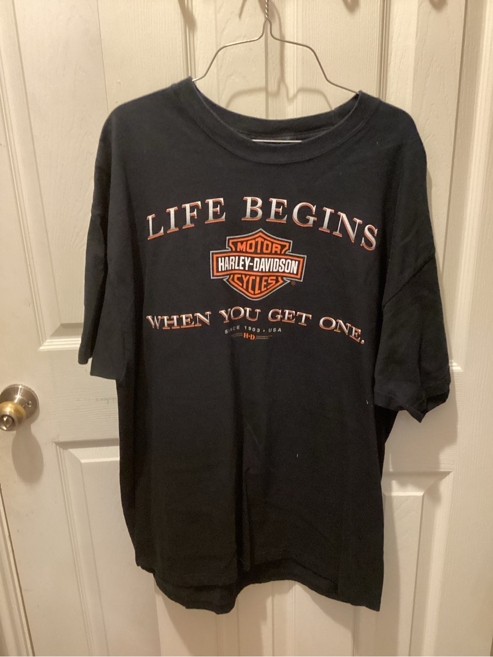 Harley-Davidson Black Short Sleeve 'Life Begins' Graphic Tee with Orange Logo